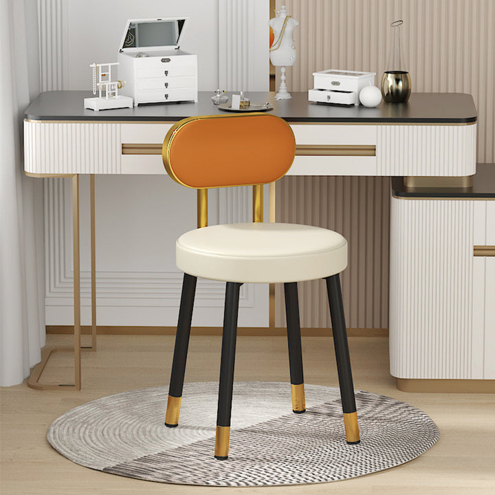 Tabouret de coiffeuse contemporain nordique en cuir PU et fer, avec dossier, sans accoudoirs, pour chambre à coucher 