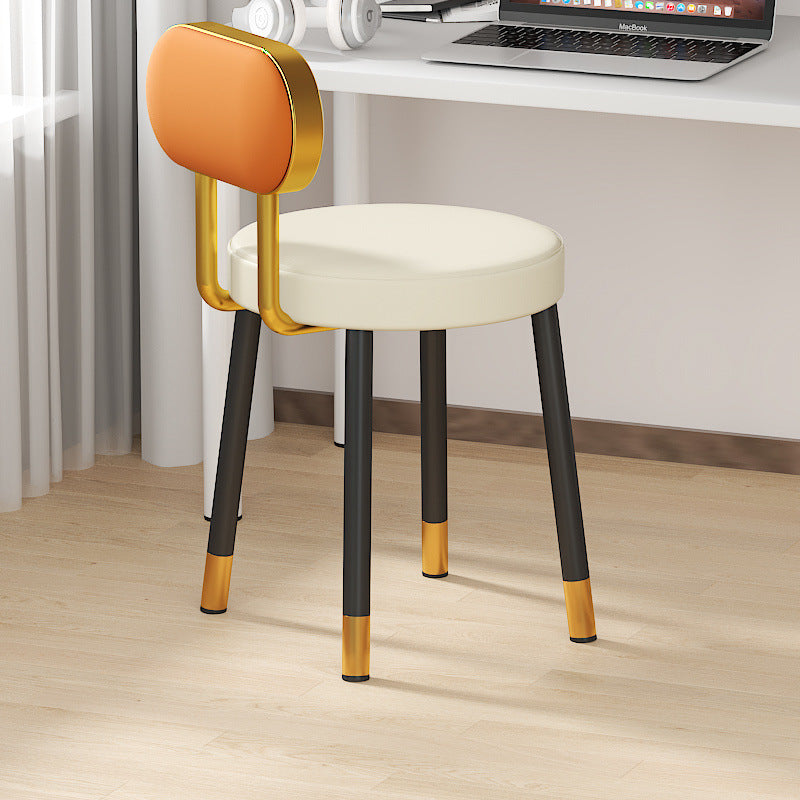 Tabouret de coiffeuse contemporain nordique en cuir PU et fer, avec dossier, sans accoudoirs, pour chambre à coucher 