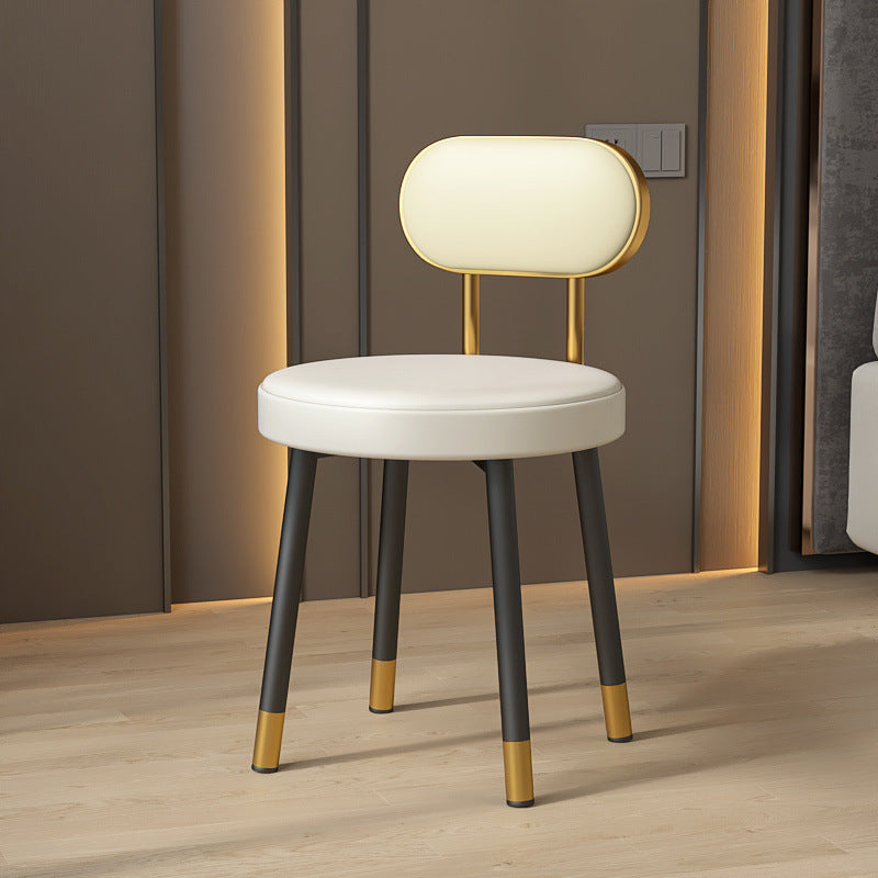 Tabouret de coiffeuse contemporain nordique en cuir PU et fer, avec dossier, sans accoudoirs, pour chambre à coucher 