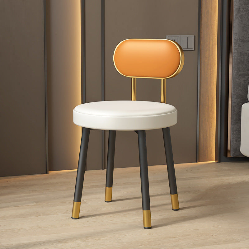 Tabouret de coiffeuse contemporain nordique en cuir PU et fer, avec dossier, sans accoudoirs, pour chambre à coucher 