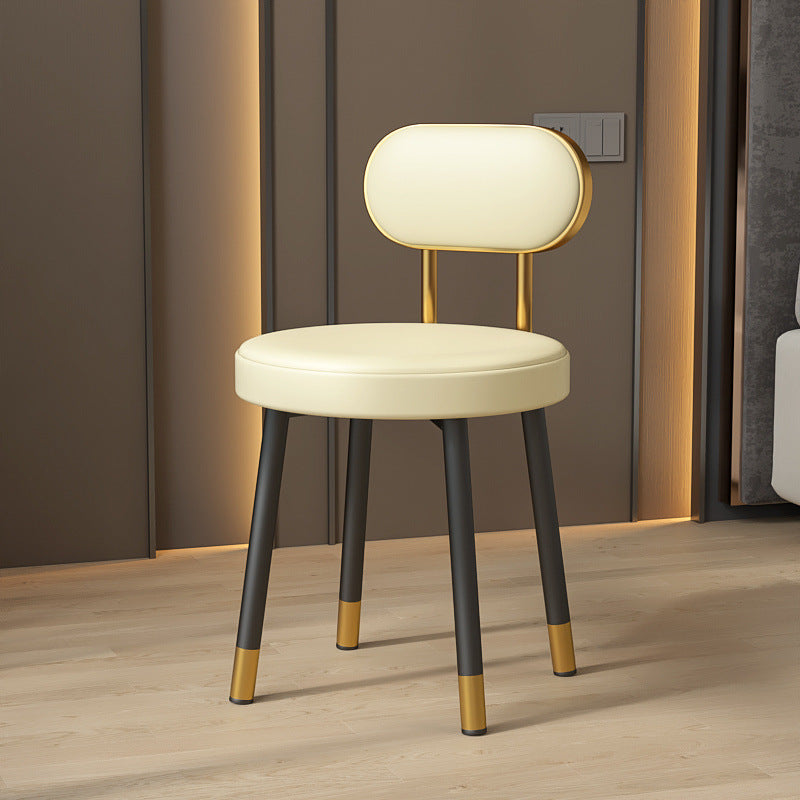 Tabouret de coiffeuse contemporain nordique en cuir PU et fer, avec dossier, sans accoudoirs, pour chambre à coucher 