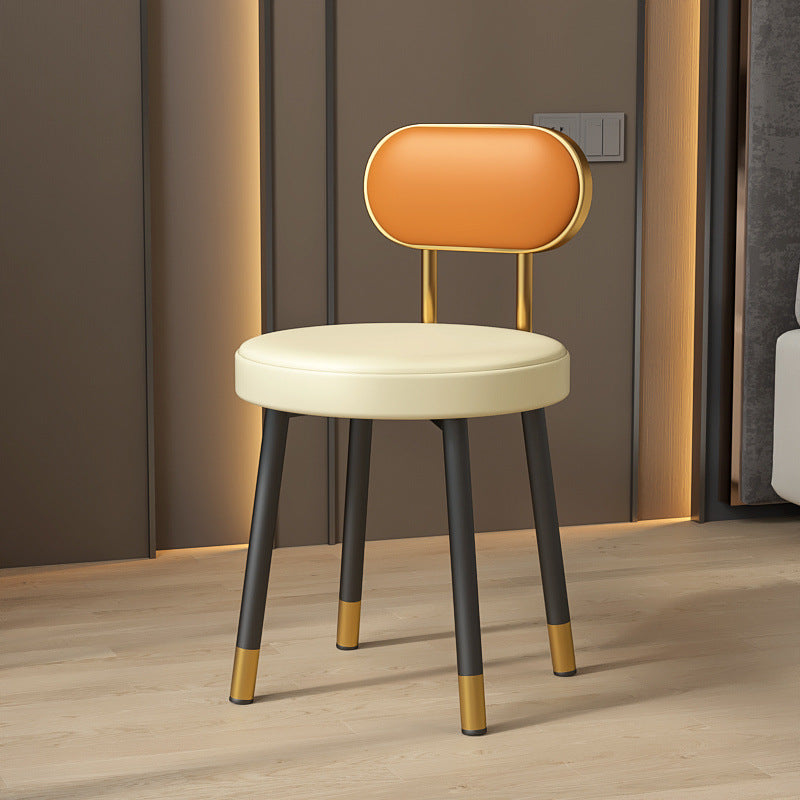 Tabouret de coiffeuse contemporain nordique en cuir PU et fer, avec dossier, sans accoudoirs, pour chambre à coucher 
