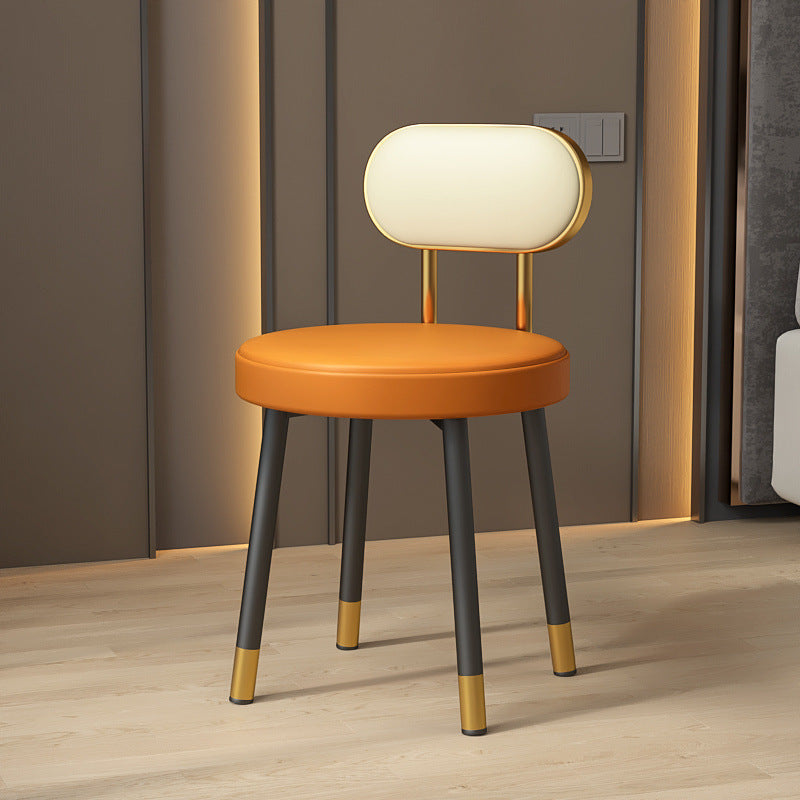 Tabouret de coiffeuse contemporain nordique en cuir PU et fer, avec dossier, sans accoudoirs, pour chambre à coucher 