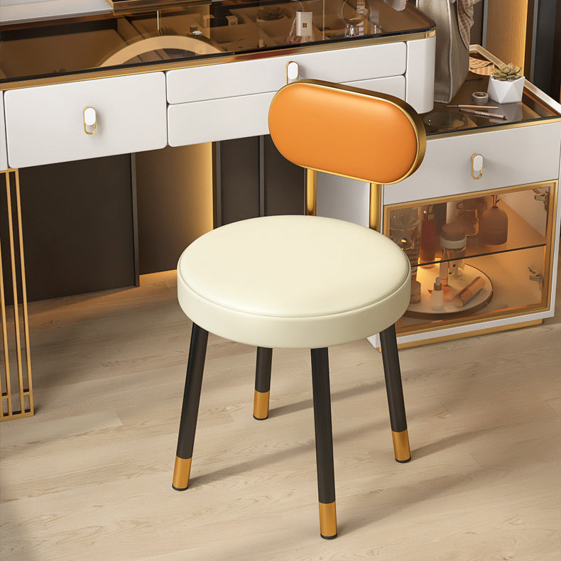 Tabouret de coiffeuse contemporain nordique en cuir PU et fer, avec dossier, sans accoudoirs, pour chambre à coucher 