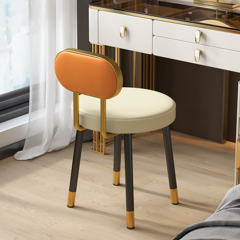 Tabouret de coiffeuse contemporain nordique en cuir PU et fer, avec dossier, sans accoudoirs, pour chambre à coucher 