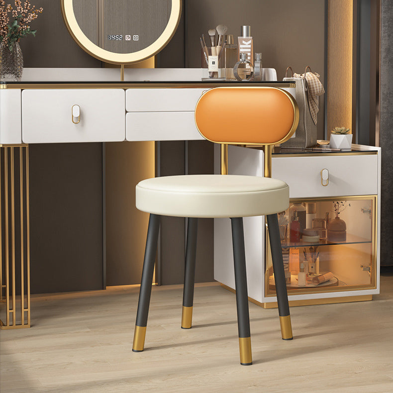 Tabouret de coiffeuse contemporain nordique en cuir PU et fer, avec dossier, sans accoudoirs, pour chambre à coucher 
