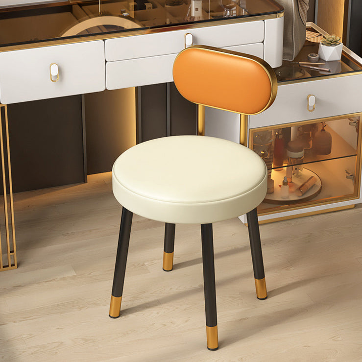 Tabouret de coiffeuse contemporain nordique en cuir PU et fer, avec dossier, sans accoudoirs, pour chambre à coucher 