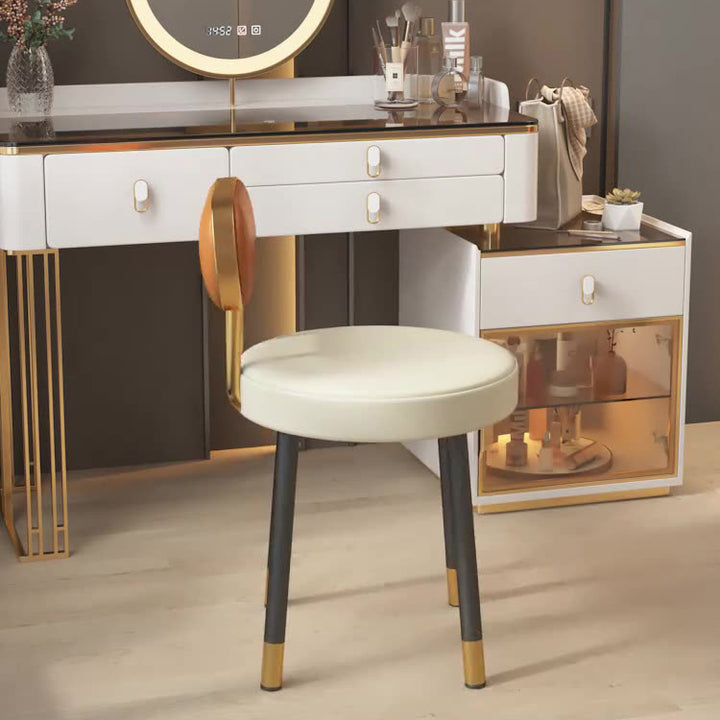 Tabouret de coiffeuse contemporain nordique en cuir PU et fer, avec dossier, sans accoudoirs, pour chambre à coucher 