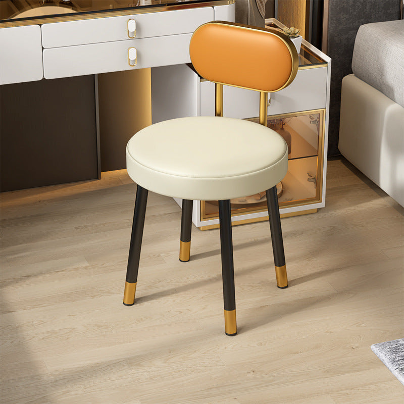 Tabouret de coiffeuse contemporain nordique en cuir PU et fer, avec dossier, sans accoudoirs, pour chambre à coucher 