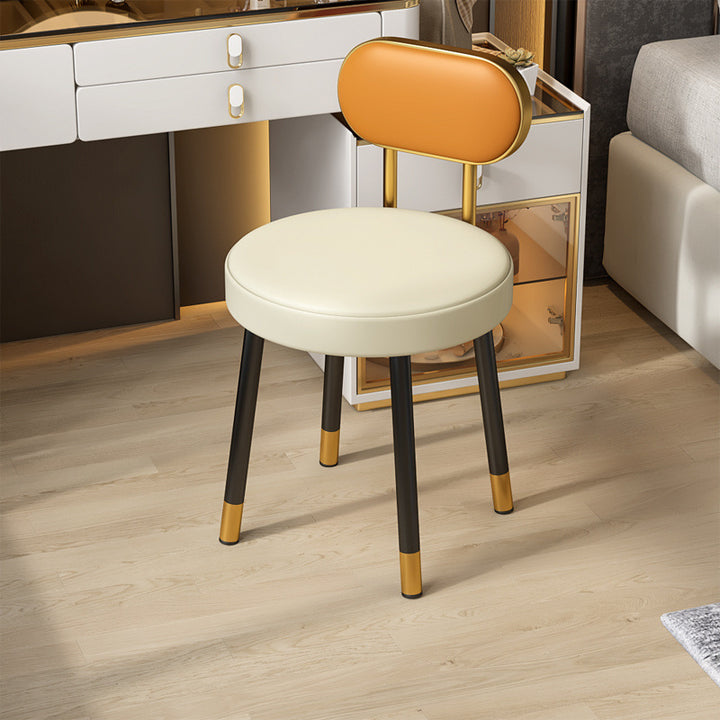 Tabouret de coiffeuse contemporain nordique en cuir PU et fer, avec dossier, sans accoudoirs, pour chambre à coucher 