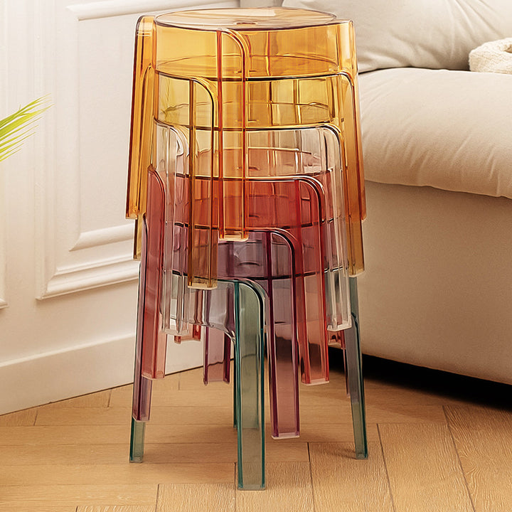 Tabouret rond contemporain nordique en acrylique complet sans dossier ni accoudoirs pour salon 