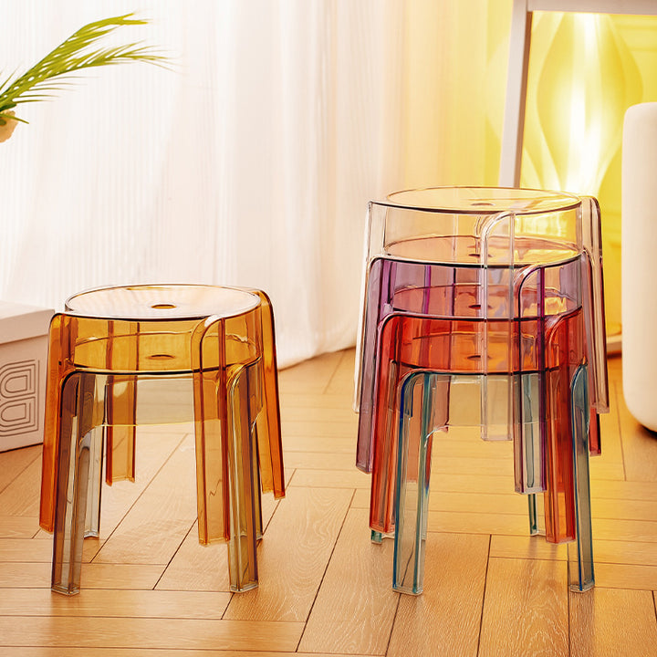 Tabouret rond contemporain nordique en acrylique complet sans dossier ni accoudoirs pour salon 