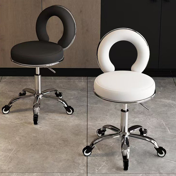 Contemporary Scandinavian Round Cushion Hollow Leather Electroplating Metal Vanity Stool Backrest Armless For Bedroom