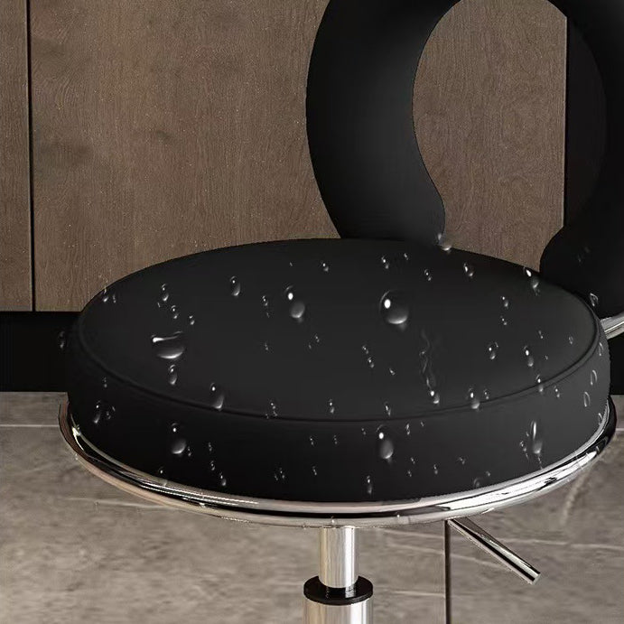 Contemporary Scandinavian Round Cushion Hollow Leather Electroplating Metal Vanity Stool Backrest Armless For Bedroom