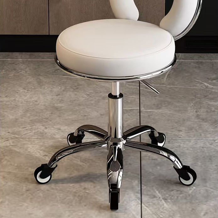 Contemporary Scandinavian Round Cushion Hollow Leather Electroplating Metal Vanity Stool Backrest Armless For Bedroom