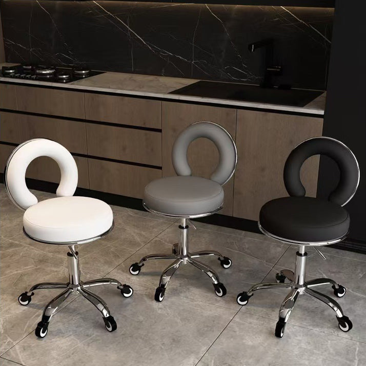 Contemporary Scandinavian Round Cushion Hollow Leather Electroplating Metal Vanity Stool Backrest Armless For Bedroom
