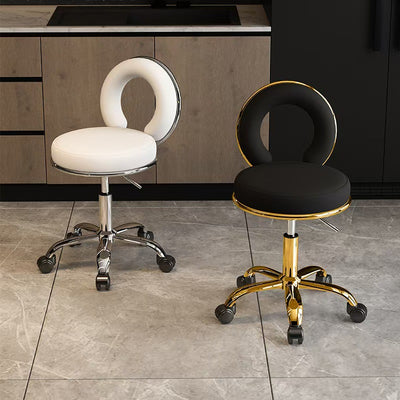 Contemporary Scandinavian Round Cushion Hollow Leather Electroplating Metal Vanity Stool Backrest Armless For Bedroom