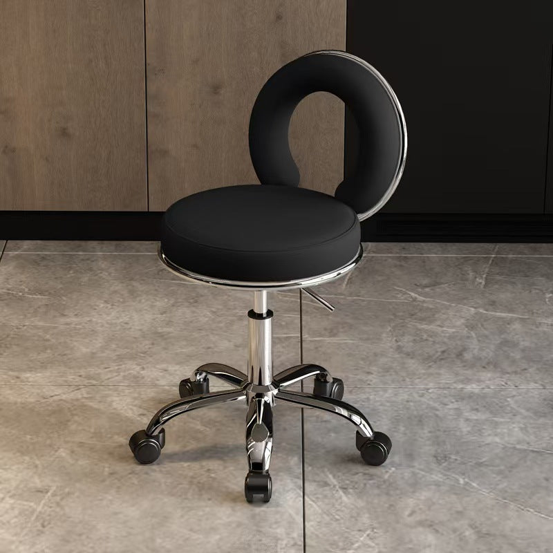 Contemporary Scandinavian Round Cushion Hollow Leather Electroplating Metal Vanity Stool Backrest Armless For Bedroom