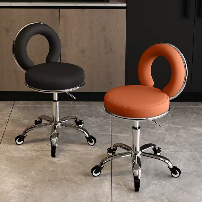 Contemporary Scandinavian Round Cushion Hollow Leather Electroplating Metal Vanity Stool Backrest Armless For Bedroom