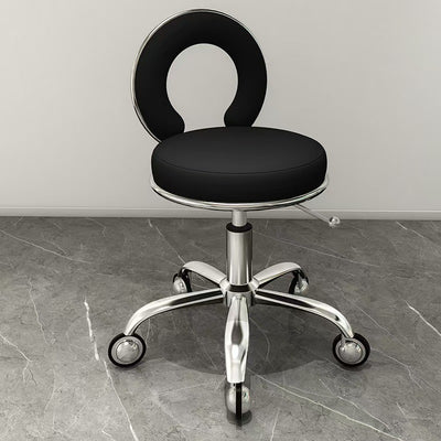 Contemporary Scandinavian Round Cushion Hollow Leather Electroplating Metal Vanity Stool Backrest Armless For Bedroom