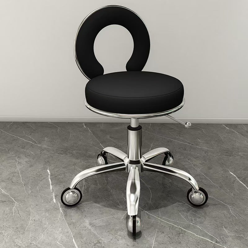 Contemporary Scandinavian Round Cushion Hollow Leather Electroplating Metal Vanity Stool Backrest Armless For Bedroom