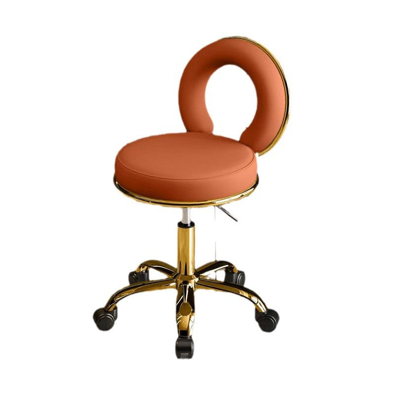 Contemporary Scandinavian Round Cushion Hollow Leather Electroplating Metal Vanity Stool Backrest Armless For Bedroom