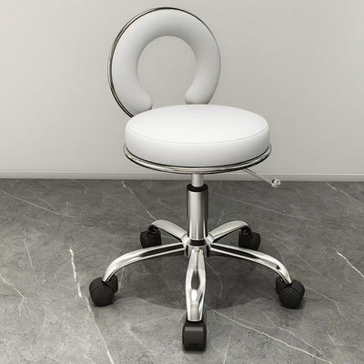 Contemporary Scandinavian Round Cushion Hollow Leather Electroplating Metal Vanity Stool Backrest Armless For Bedroom