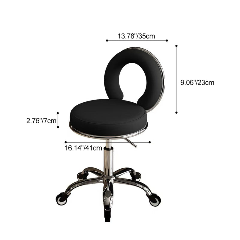 Contemporary Scandinavian Round Cushion Hollow Leather Electroplating Metal Vanity Stool Backrest Armless For Bedroom