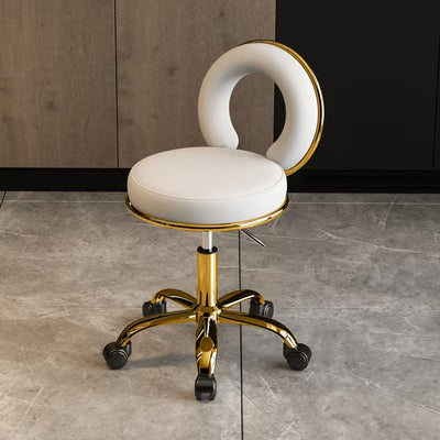 Contemporary Scandinavian Round Cushion Hollow Leather Electroplating Metal Vanity Stool Backrest Armless For Bedroom
