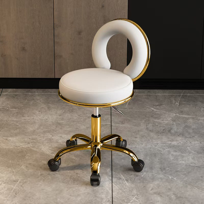 Contemporary Scandinavian Round Cushion Hollow Leather Electroplating Metal Vanity Stool Backrest Armless For Bedroom