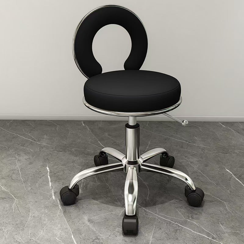 Contemporary Scandinavian Round Cushion Hollow Leather Electroplating Metal Vanity Stool Backrest Armless For Bedroom