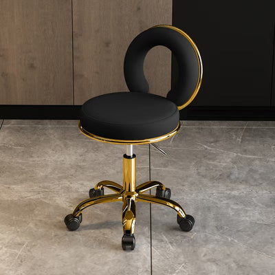 Contemporary Scandinavian Round Cushion Hollow Leather Electroplating Metal Vanity Stool Backrest Armless For Bedroom