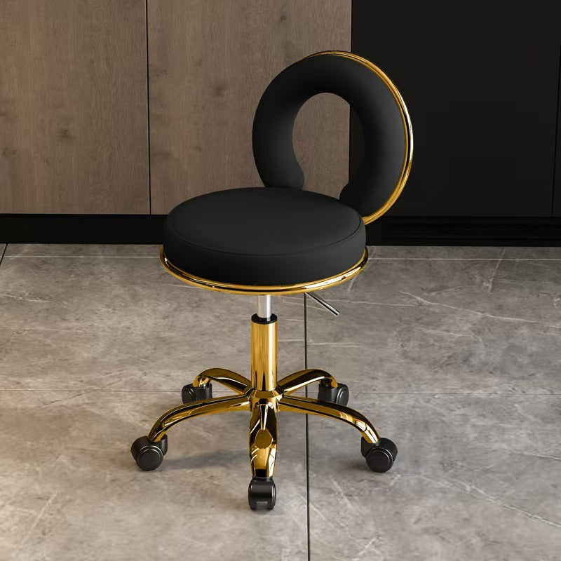 Contemporary Scandinavian Round Cushion Hollow Leather Electroplating Metal Vanity Stool Backrest Armless For Bedroom