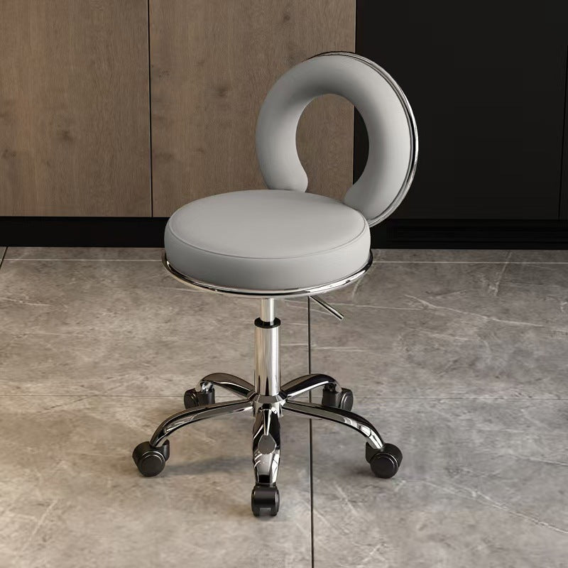 Contemporary Scandinavian Round Cushion Hollow Leather Electroplating Metal Vanity Stool Backrest Armless For Bedroom