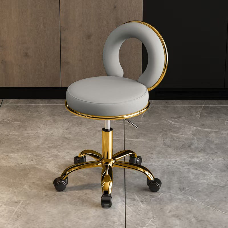 Contemporary Scandinavian Round Cushion Hollow Leather Electroplating Metal Vanity Stool Backrest Armless For Bedroom