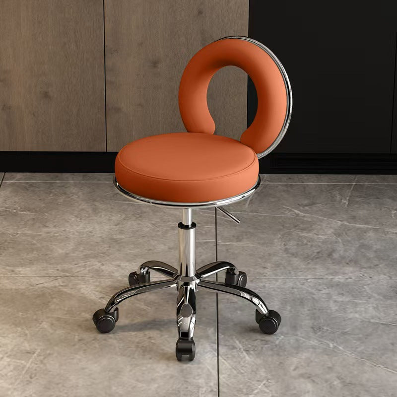 Contemporary Scandinavian Round Cushion Hollow Leather Electroplating Metal Vanity Stool Backrest Armless For Bedroom