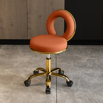 Contemporary Scandinavian Round Cushion Hollow Leather Electroplating Metal Vanity Stool Backrest Armless For Bedroom