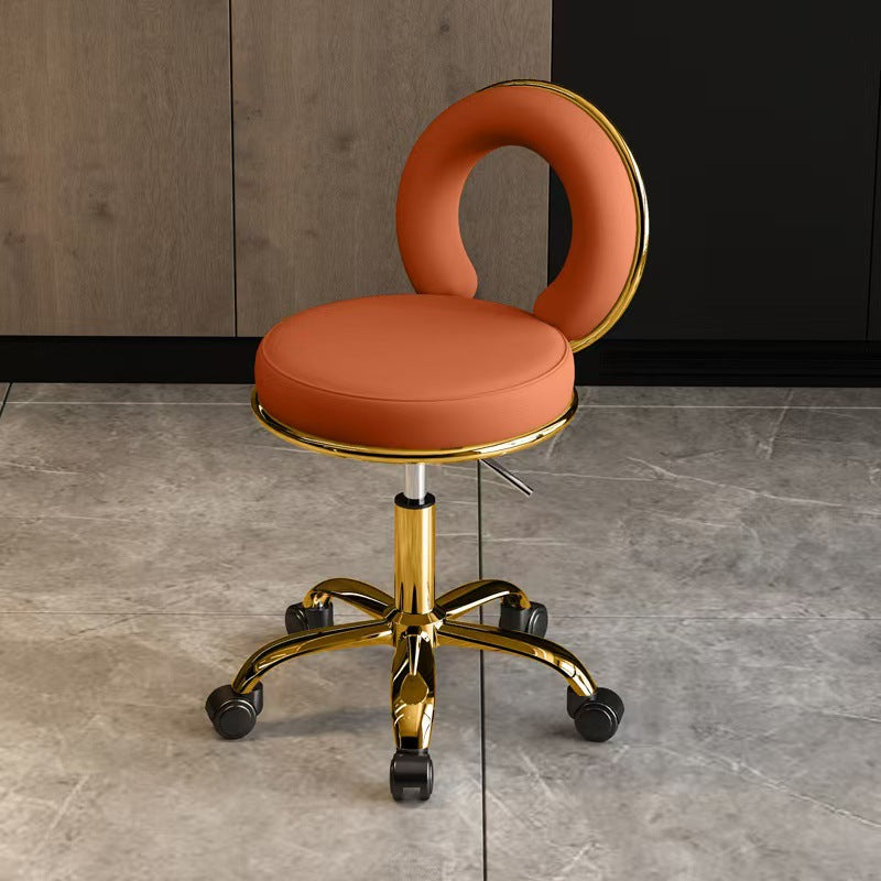 Contemporary Scandinavian Round Cushion Hollow Leather Electroplating Metal Vanity Stool Backrest Armless For Bedroom