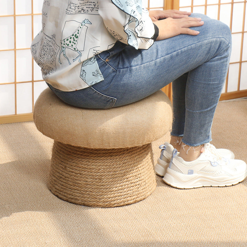 Tabouret en bois massif sans dossier ni accoudoirs en corde de chanvre technique en lin avec champignon japonais traditionnel pour salon 