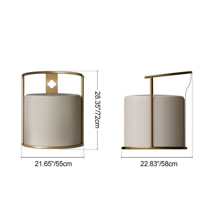 Tabouret de vanité contemporain scandinave en acier inoxydable à cylindre avec dossier en cuir microfibre sans accoudoirs pour chambre 