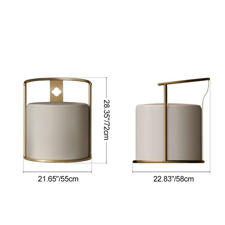 Contemporary Scandinavian Cylinder Stainless Steel Leather Vanity Stool Backrest Armless For Bedroom