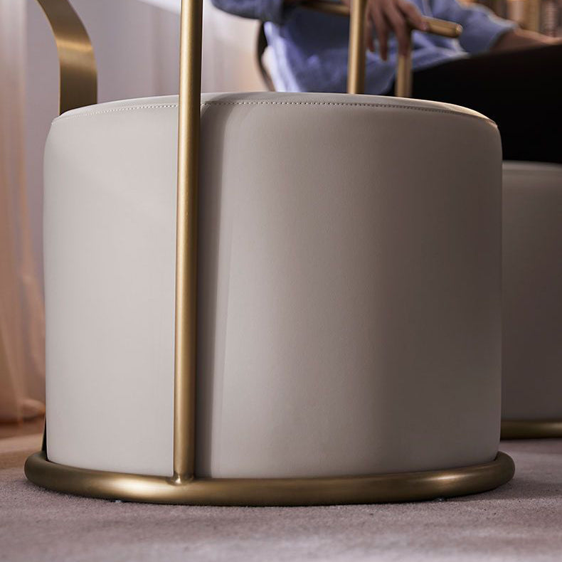 Tabouret de vanité contemporain scandinave en acier inoxydable à cylindre avec dossier en cuir microfibre sans accoudoirs pour chambre 