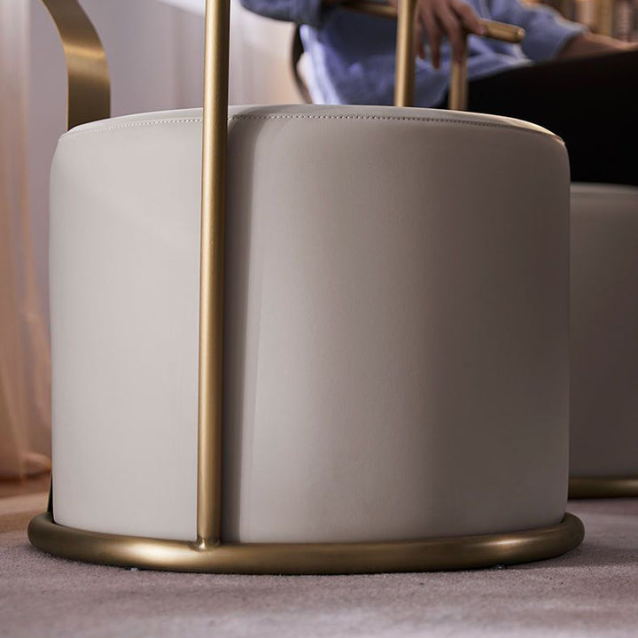 Tabouret de vanité contemporain scandinave en acier inoxydable à cylindre avec dossier en cuir microfibre sans accoudoirs pour chambre 