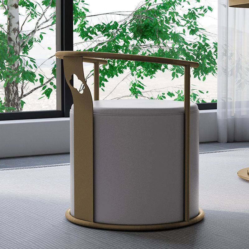 Contemporary Scandinavian Cylinder Stainless Steel Leather Vanity Stool Backrest Armless For Bedroom