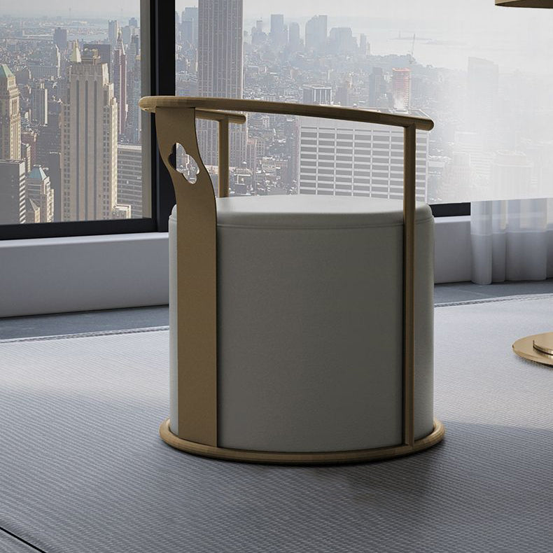 Tabouret de vanité contemporain scandinave en acier inoxydable à cylindre avec dossier en cuir microfibre sans accoudoirs pour chambre 