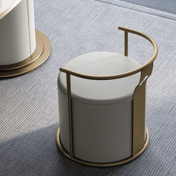 Tabouret de vanité contemporain scandinave en acier inoxydable à cylindre avec dossier en cuir microfibre sans accoudoirs pour chambre 