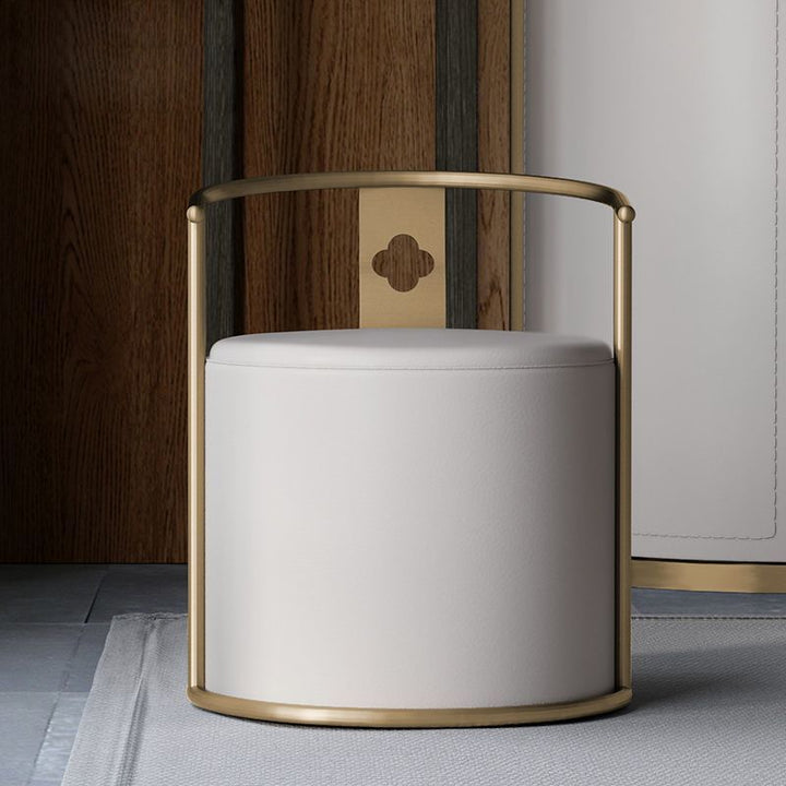 Tabouret de vanité contemporain scandinave en acier inoxydable à cylindre avec dossier en cuir microfibre sans accoudoirs pour chambre 