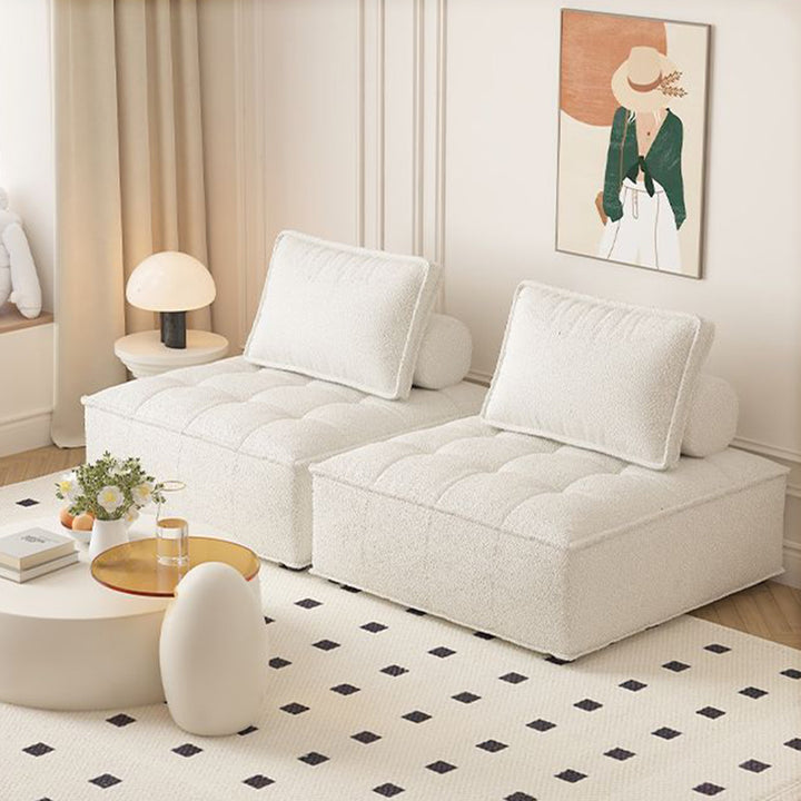 Contemporary Nordic Square Block Pine Sherpa Fabric Technology Fabric Cotton Linen Sofa Backless Armless For Living Room