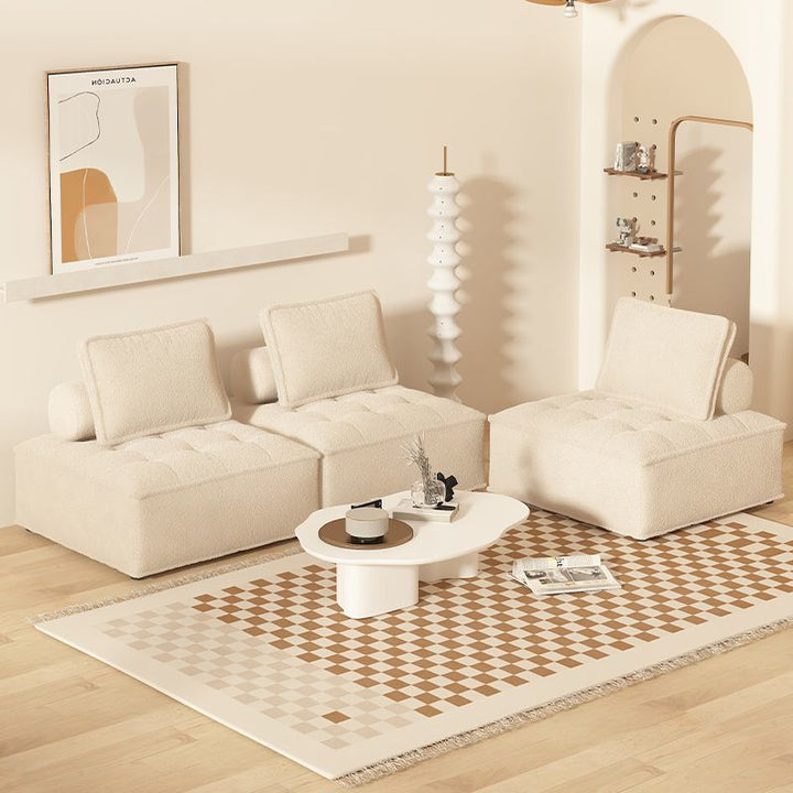 Contemporary Nordic Square Block Pine Sherpa Fabric Technology Fabric Cotton Linen Sofa Backless Armless For Living Room