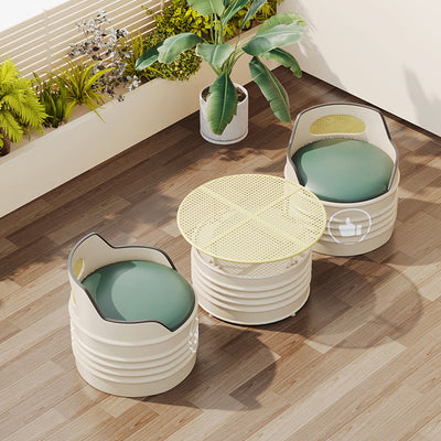 Modern Simplicity Cylindrical Oil Drum Leather Iron Chair Backrest Armless For Outdoor Patio